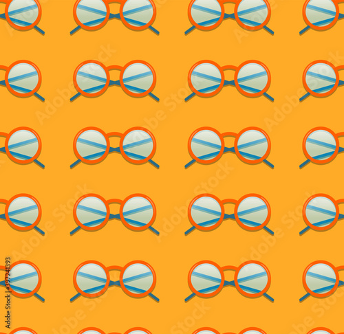 Seamless round eyeglasses pattern on orange background, vector illustration