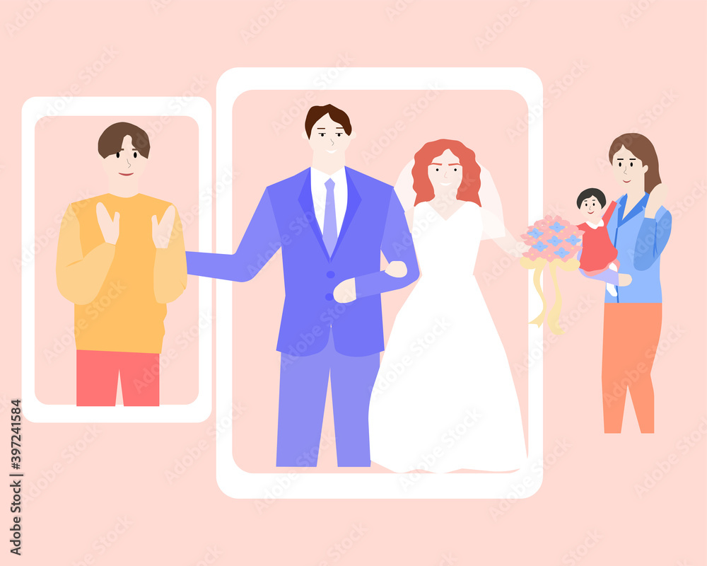Young people hold a wedding ceremony, vector graphics Young people hold a wedding ceremony, vector graphics