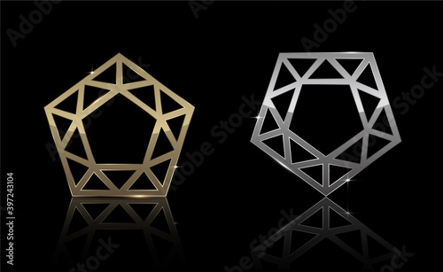 Gold and Silver Pentagon shape, Exclusive, Premium, Luxury, Creative Design, Vector and Illustration.