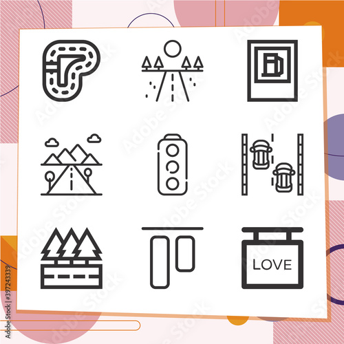 Simple set of 9 icons related to bypass