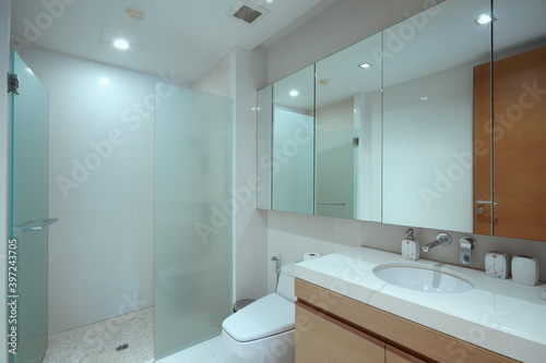 view of nice modern style grey color bathroom  interior 