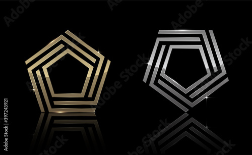 Gold and Silver Pentagon shape, Exclusive, Premium, Luxury, Creative Design, Vector and Illustration.
