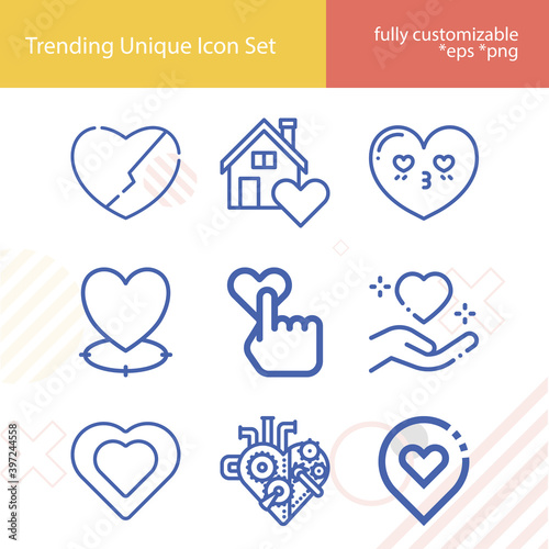 Simple set of cardiovascular system related lineal icons.
