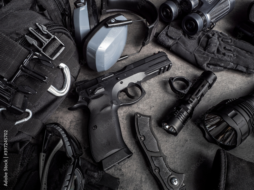 Tactical equipment and self defense everyday carry StockFoto Adobe Stock