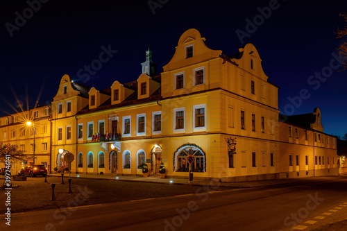 Square at night - small town Chodova Plana (Kuttenplan) - Czech Republic