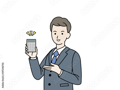 税理士　電卓を持つ　スーツ姿の男性