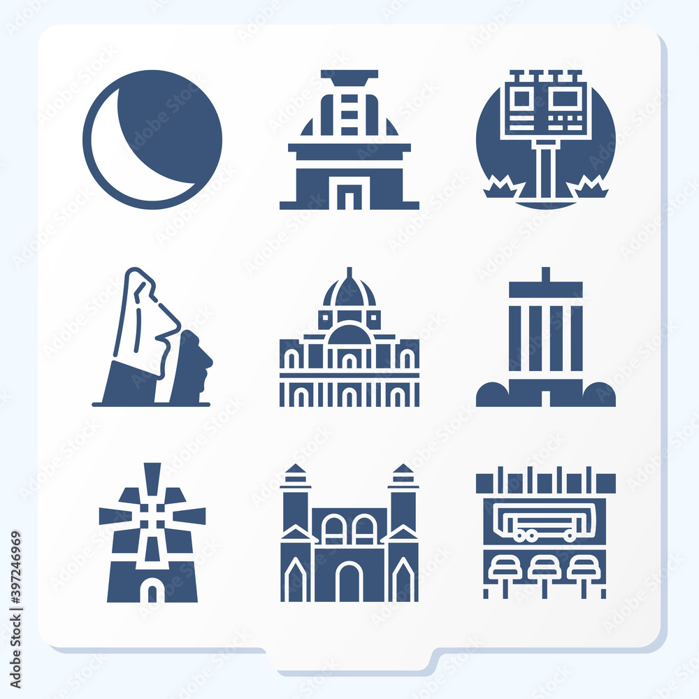 Simple set of 9 icons related to downtown
