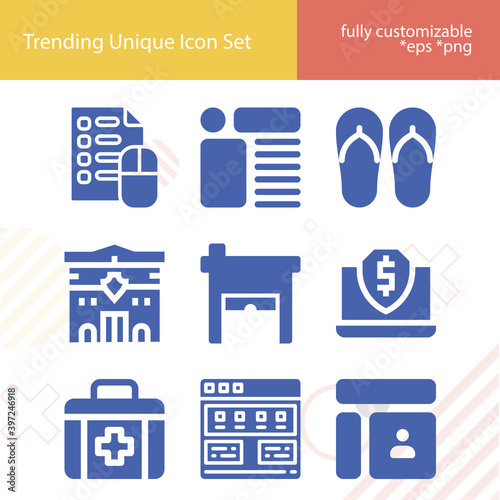 Simple set of uniform related filled icons.