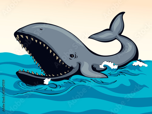 Whale with open mouth. Vector drawing