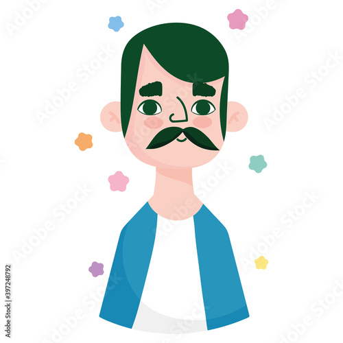 man mature with moustache character avatar in cartoon