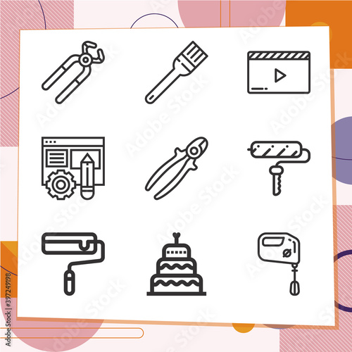 Simple set of 9 icons related to trained worker
