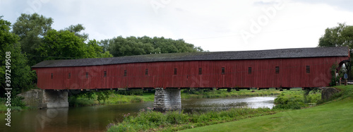 An old red covered bridge