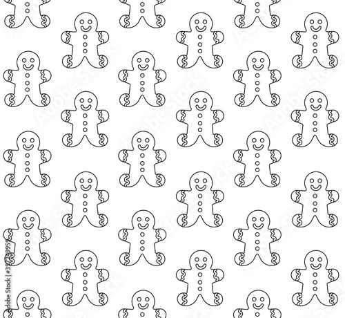 Vector seamless pattern of flat outline ginger bread isolated on white background