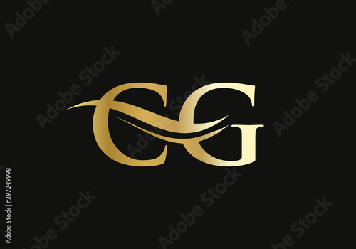 CG Letter Linked Logo for business and company identity. CG logo design gold swoosh.