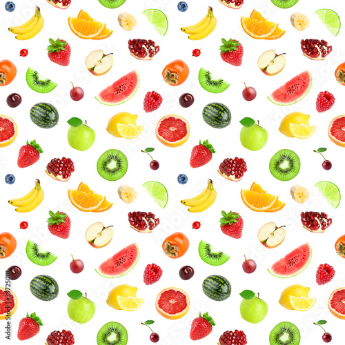 Fototapeta Naklejka Na Ścianę i Meble -  Mixed fruits. Fruits seamless pattern. Fruit background