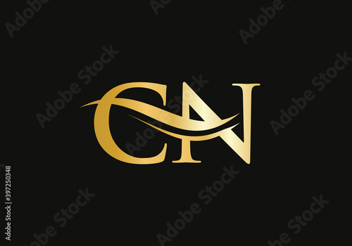 Initial CN logo design. Creative and Minimalist Letter CN Logo Design with water wave concept.