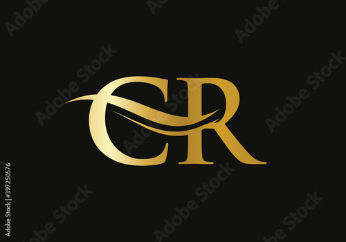 Creative and Minimalist Letter CR Logo Design with water wave concept. CR letter logo design