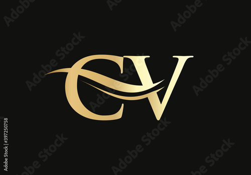 Initial CV logo design. Creative and Minimalist Letter CV Logo Design with water wave concept.