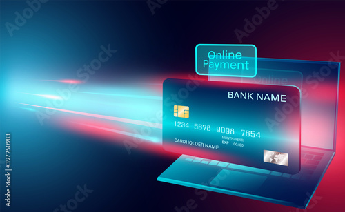 Modern online payment with credit card on computer laptop