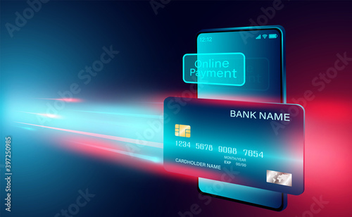 Modern online payment with credit card on smartphone