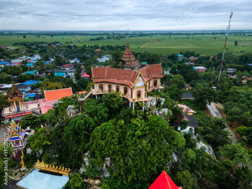 Lopburi, Thailand - October 9,2020 : Wat Khao Samo Khon, Photograph of cityscape view of the old town. Famous historic for tourist travel in Lopburi..