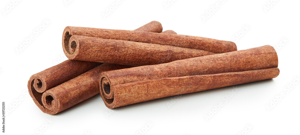 Cinnamon sticks isolated on white background. Cinnamon packaging Cinnamon sticks isolated on white background. Cinnamon packaging