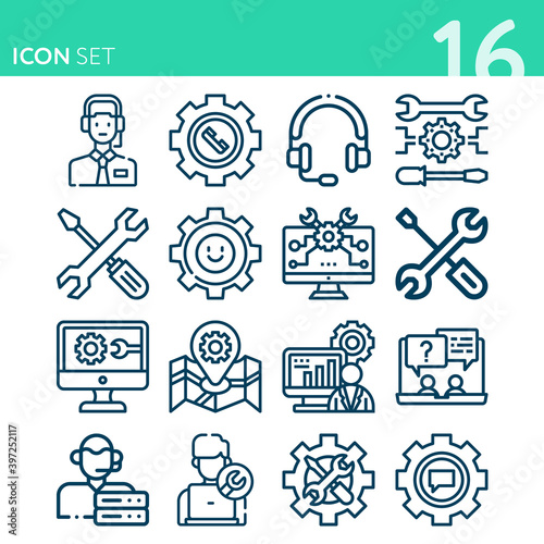 Simple set of 16 icons related to specifications