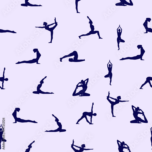 Silhouette of a girl doing yoga, healthy lifestyle, simple vector illustration, seamless pattern