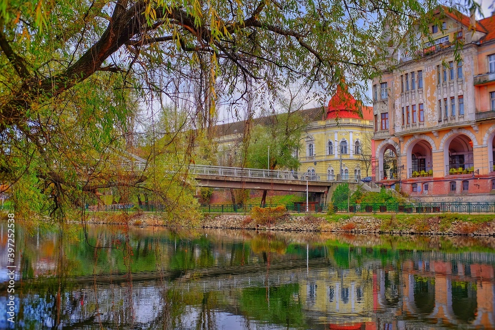 The promenade on the bank of Crisul Repede in Oradea, Romania