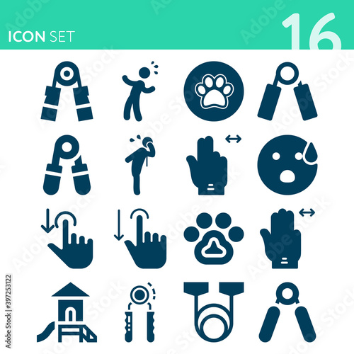 Simple set of 16 icons related to friction