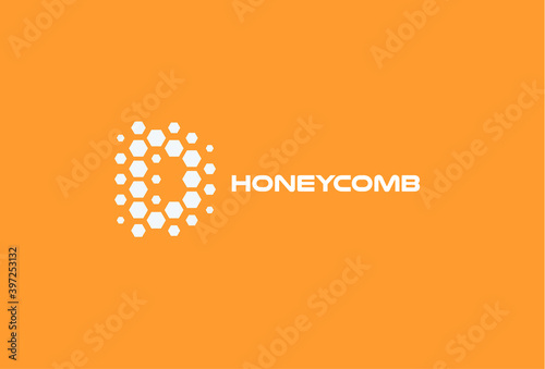 Abstract letter D, hexagon shapes honeyconb vector logo concept. Honeybee isolated icon on orange background. Digital technology developing startup logotype