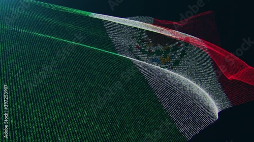 3d render. Mexico digital flag with binary code texture flies in the wind. Seamless loop. (ID: 397253907)