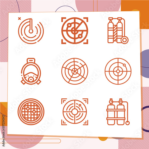 Simple set of 9 icons related to submarine