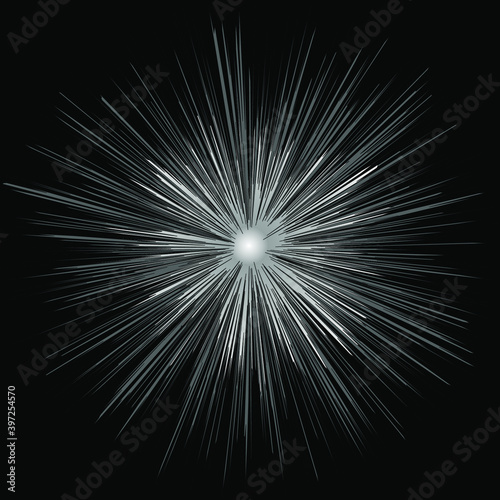 white outline elements with gray combination isolated on black background. illustration of bursts of starlight rays