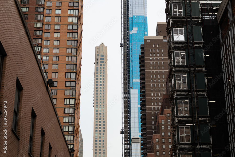 Tall Residential Skyscrapers with Construction in Midtown Manhattan of New York City