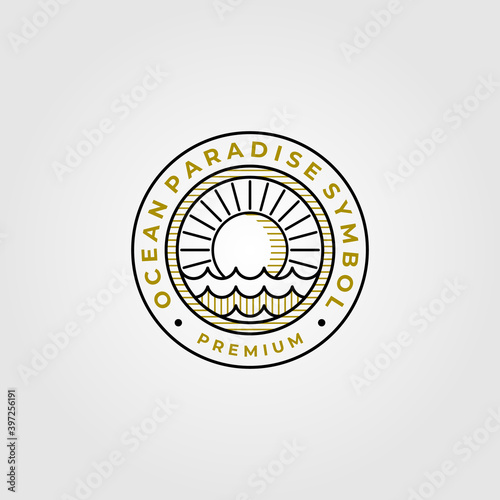 ocean paradise line art logo symbol vector illustration design