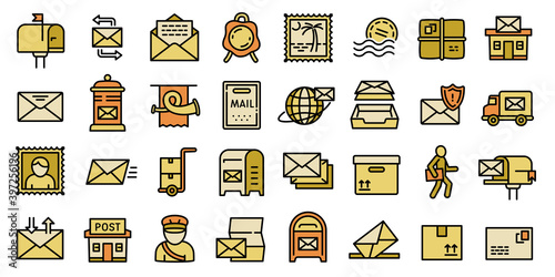 Postman icons set. Outline set of postman vector icons for web design isolated on white background