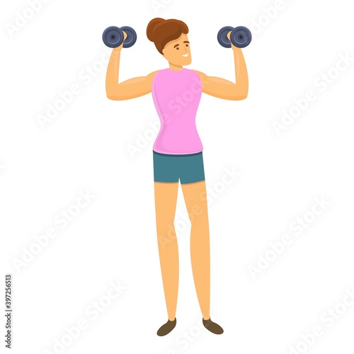 Woman bodybuilder with dumbbell icon. Cartoon of woman bodybuilder with dumbbell vector icon for web design isolated on white background
