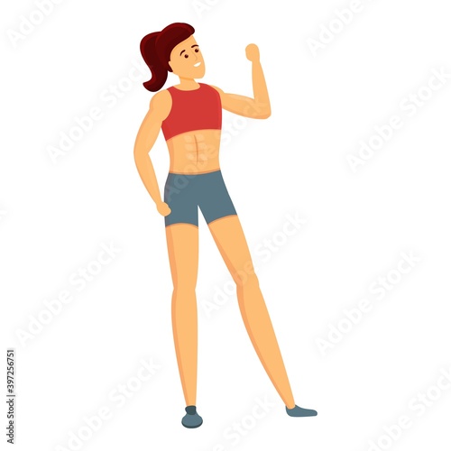 Bodybuilder training woman icon. Cartoon of bodybuilder training woman vector icon for web design isolated on white background