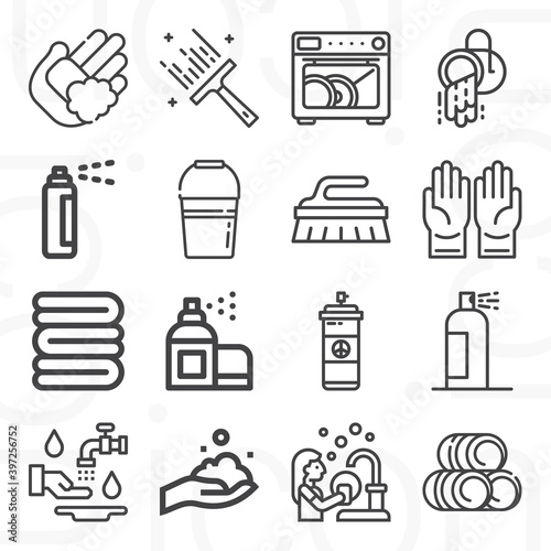 16 pack of drying  lineal web icons set