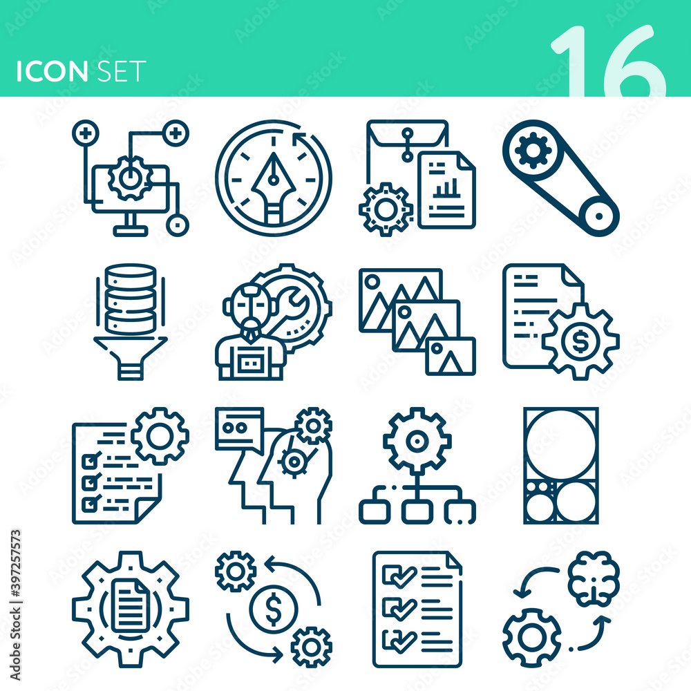 Simple set of 16 icons related to repeated Simple set of 16 icons related to repeated