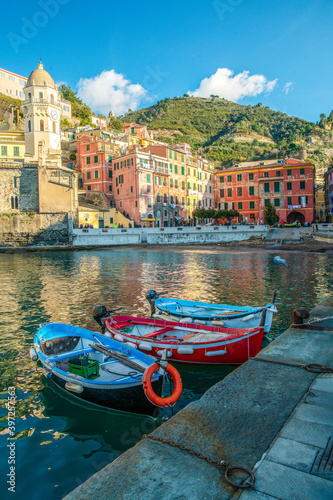 Fantastic view on  Vernazza town   -Cinque Terre National Park   on  Ligurian coast of Italy on  Mediterranean Sea