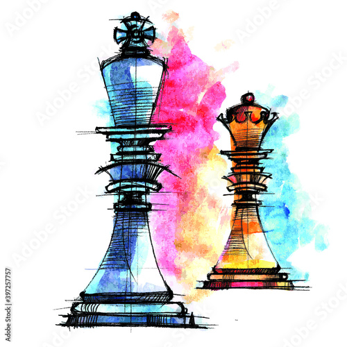 Chess pieces. King and queen. Man and woman