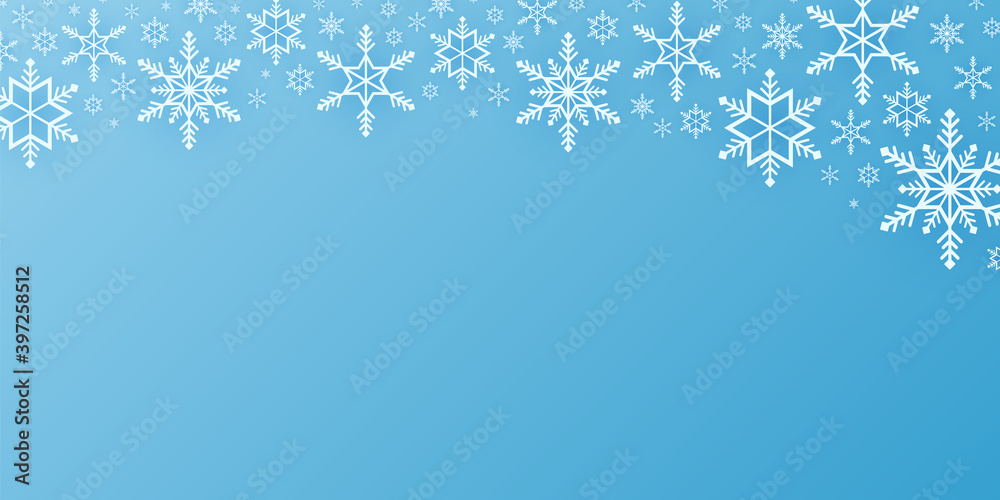 Merry Christmas, snowflakes pattern background, snow falling banner, copy space, paper art style