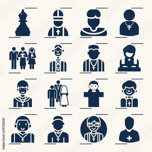 Simple set of pastor related filled icons.