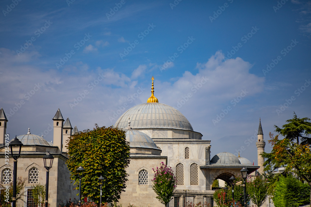 Istanbul, Turkey - September 2020: The Blue Mosque or Sultanahmet Camii is the biggest mosque in Istanbul and is a great tourist attraction.