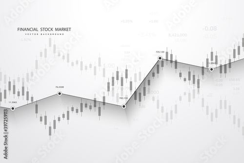 Stock market graph or forex trading chart for business and financial concepts and reports. Stock market data. Trend of graph. Vector illustration