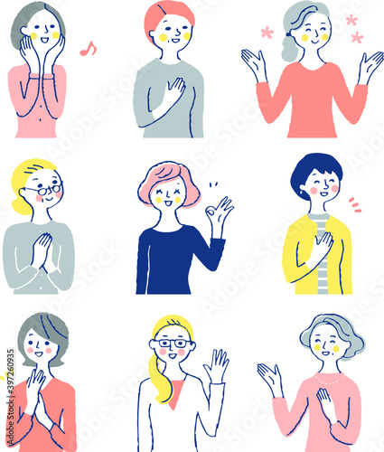 笑顔の中高年女性9人　セット