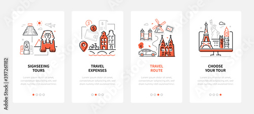 Traveling and vacation - set of line design style banners