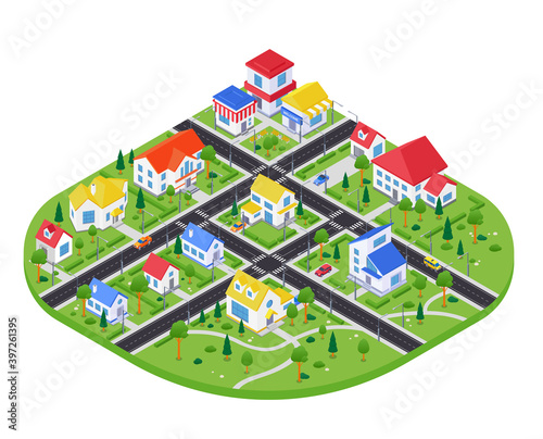 Town architecture - modern vector colorful isometric illustration
